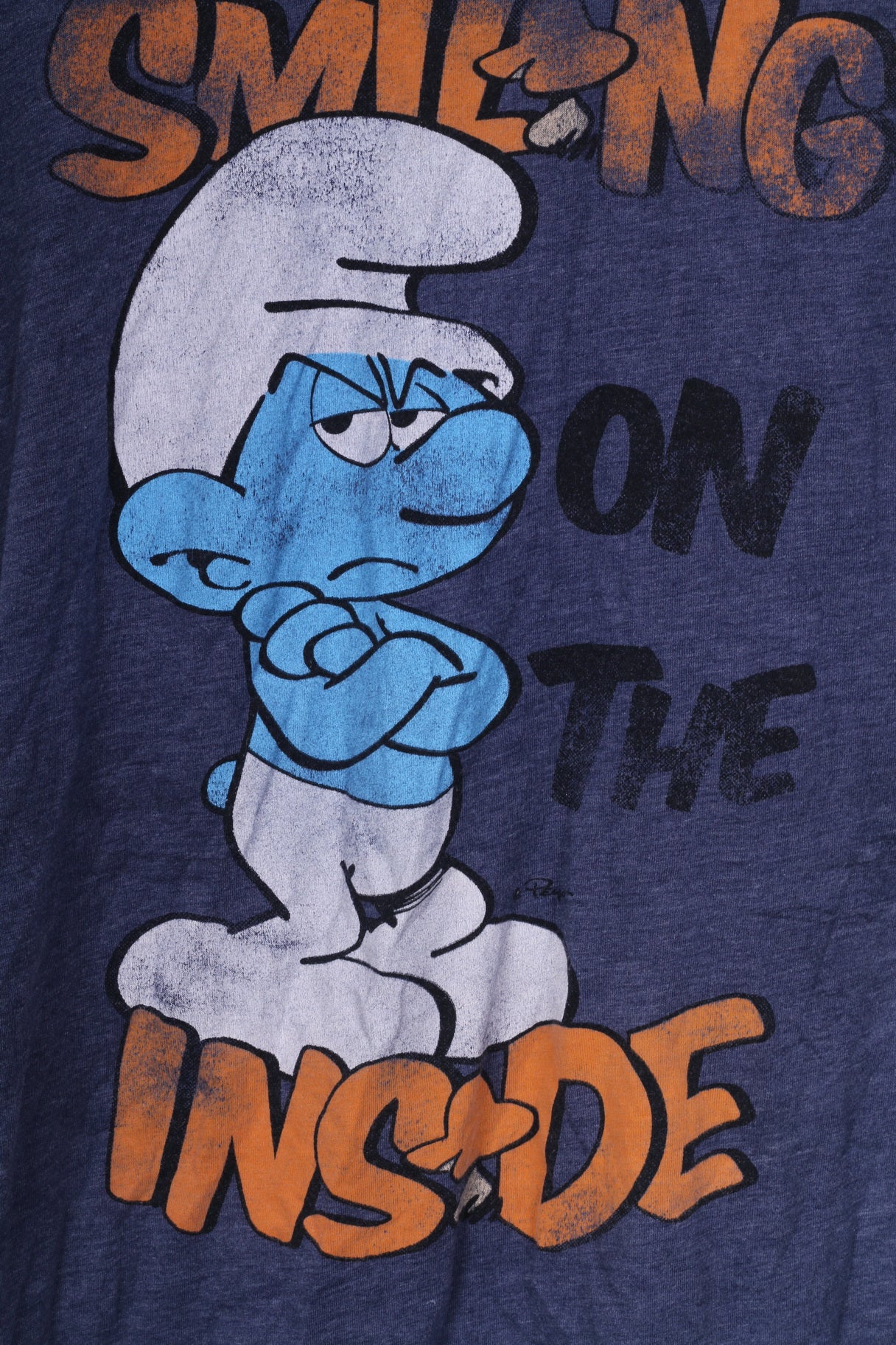 Smiling On The Inside Womens 14 L Shirt Graphic  Smurfs Blue Cotton