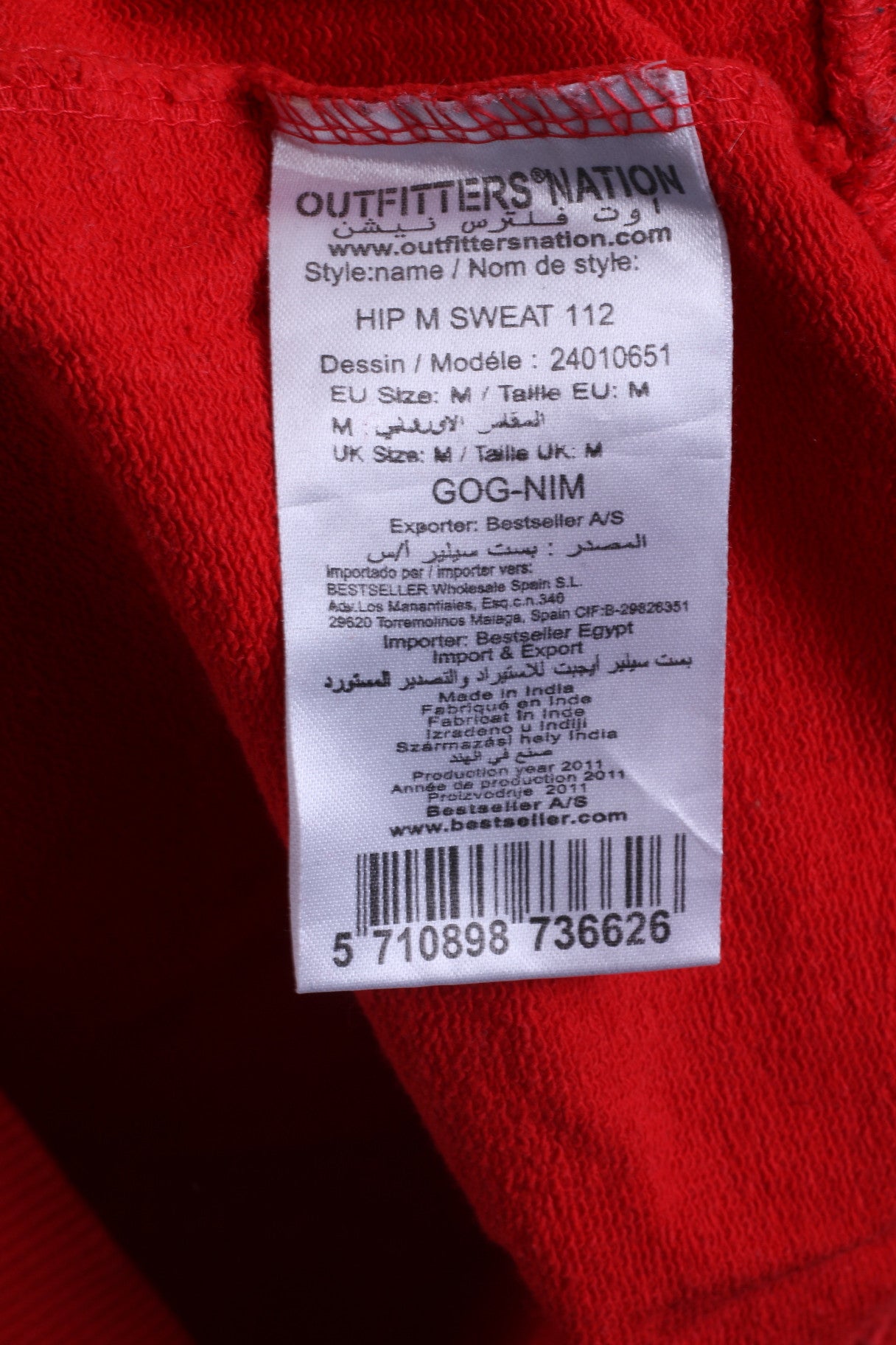 OUTFITTERS NATION Mens M Sweatshirt Red Jumper Hood Cotton