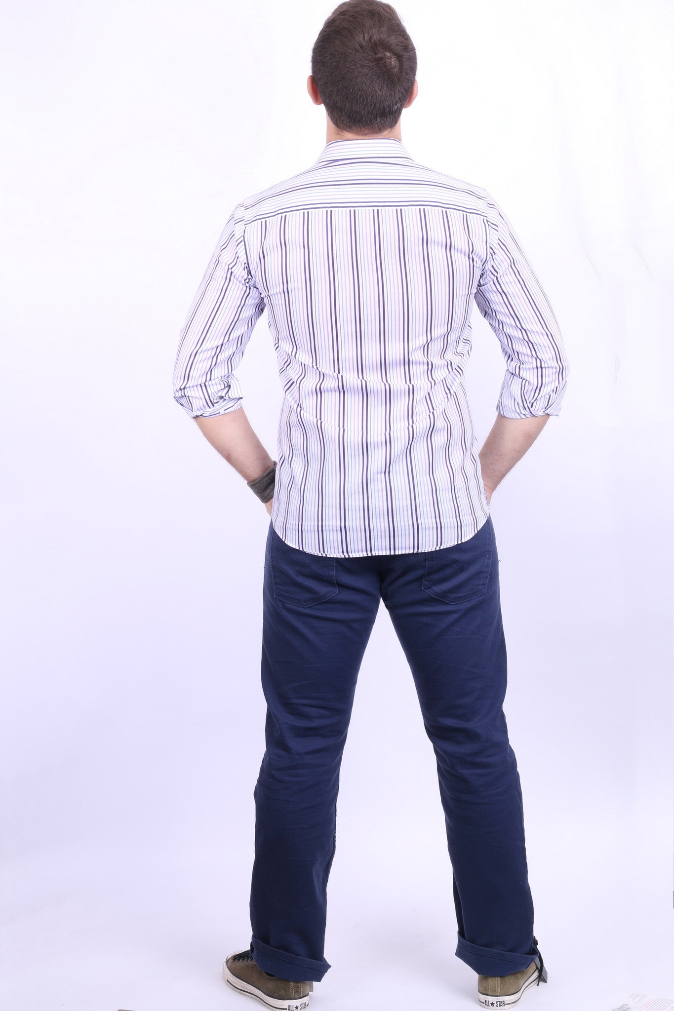 Daniel Hechter Mens 15 S Casual Shirt Cotton White Striped - RetrospectClothes