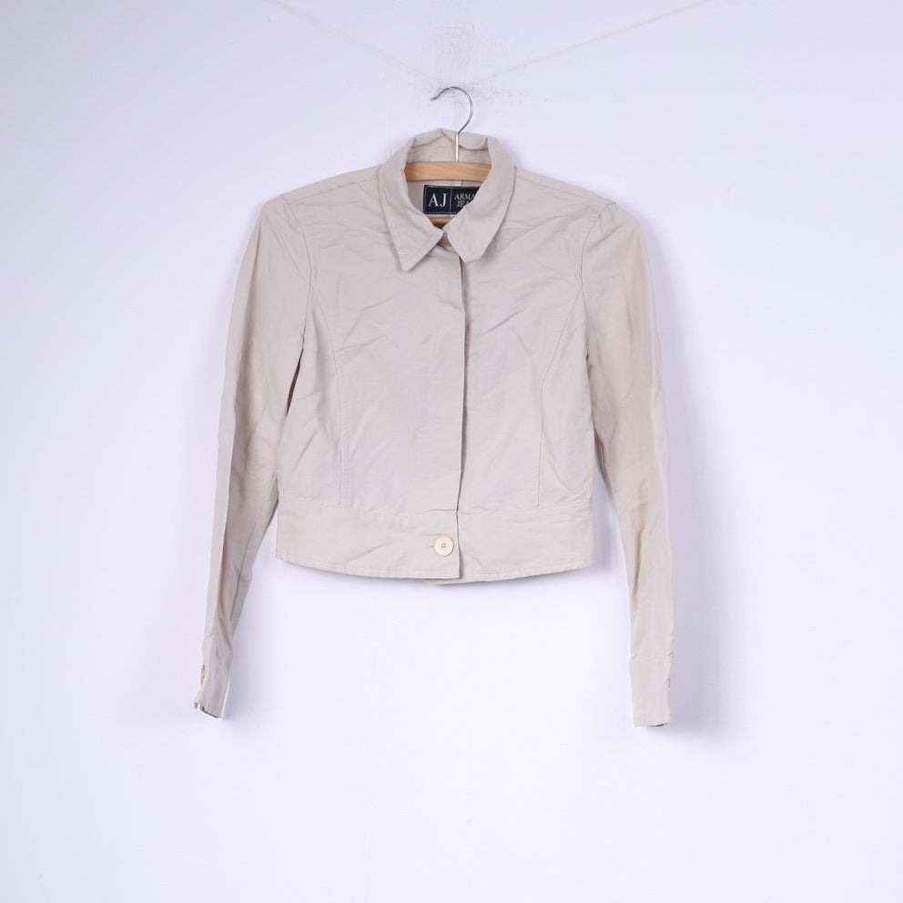 Armani Jeans Femme 8 36 S Blazer court Beige Viscose Italie Veste à simple boutonnage