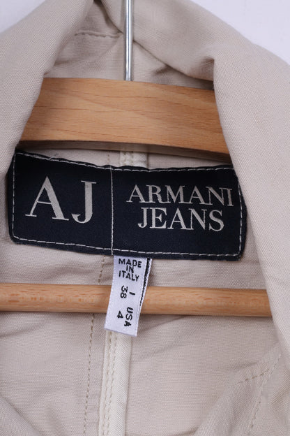 Armani Jeans Femme 8 36 S Blazer court Beige Viscose Italie Veste à simple boutonnage