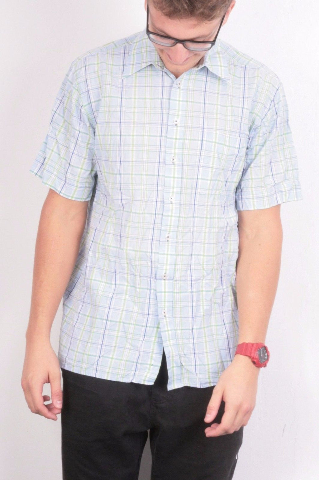 Capt.Scott Nautical Mens M Casual Shirt Check Blue Cotton Sailing Jersey