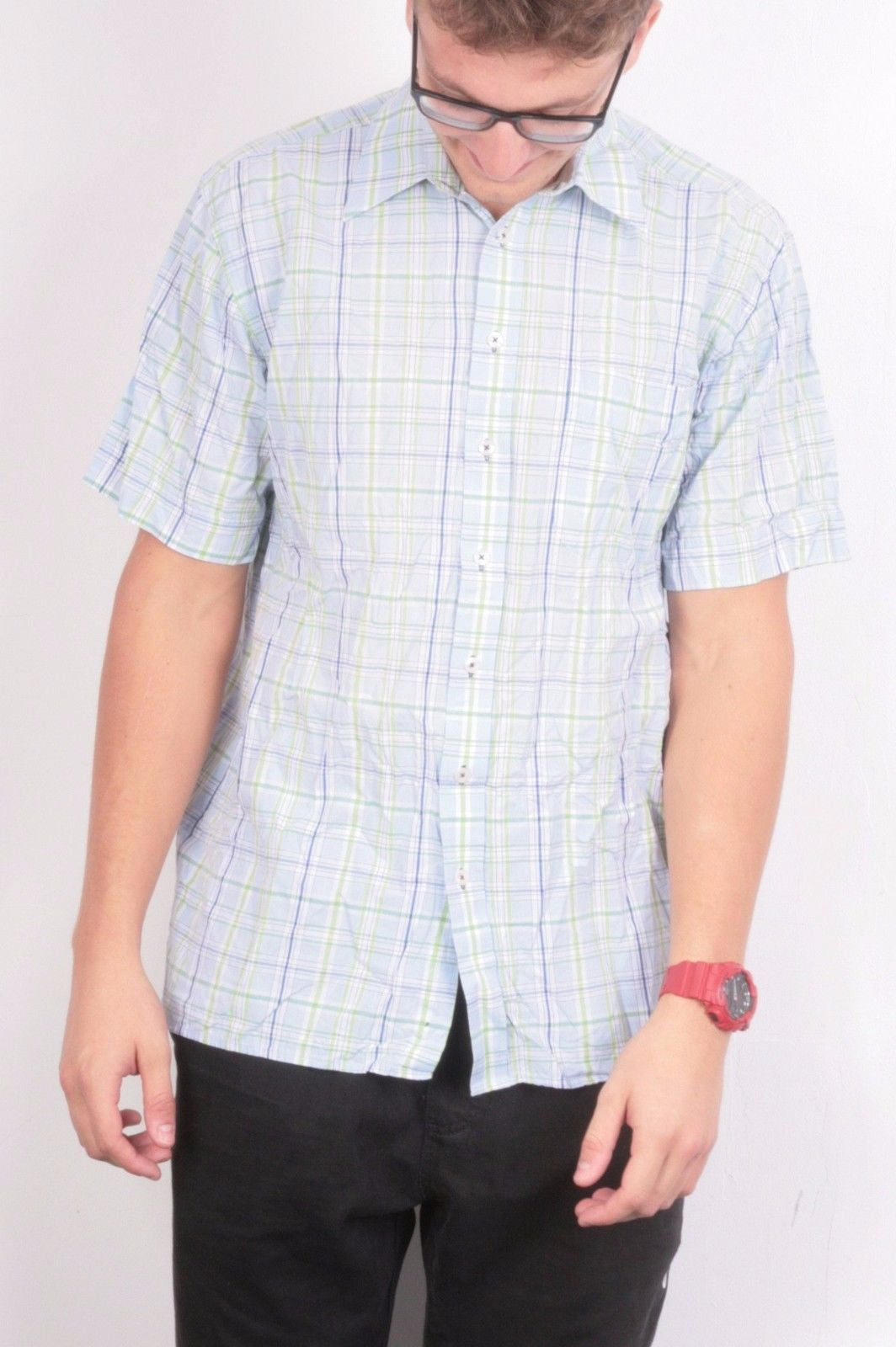 Capt.Scott Nautical Mens M Casual Shirt Check Blue Cotton Sailing Jersey