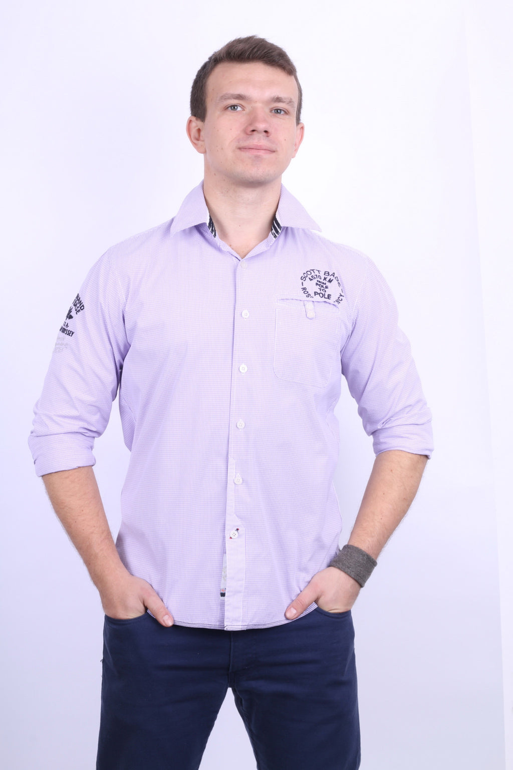 New Zealand Auckland Mens L Casual Shirt Check Purple Cotton - RetrospectClothes