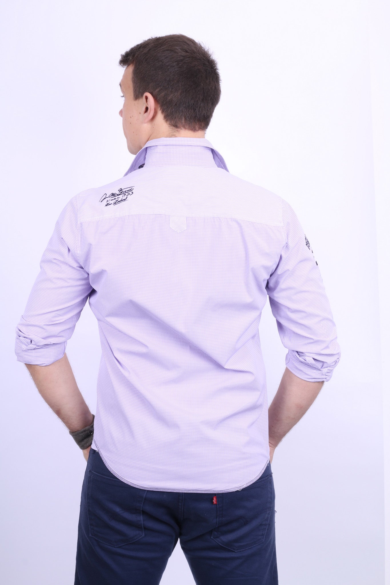 New Zealand Auckland Mens L Casual Shirt Check Purple Cotton - RetrospectClothes
