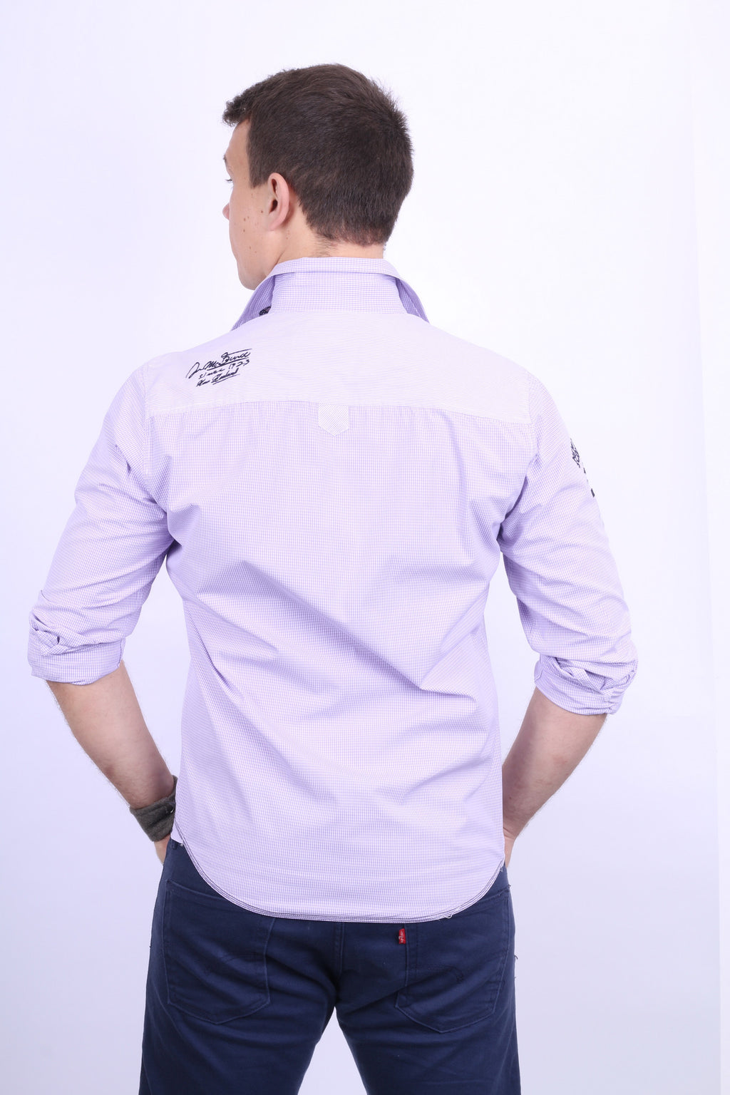 New Zealand Auckland Mens L Casual Shirt Check Purple Cotton - RetrospectClothes