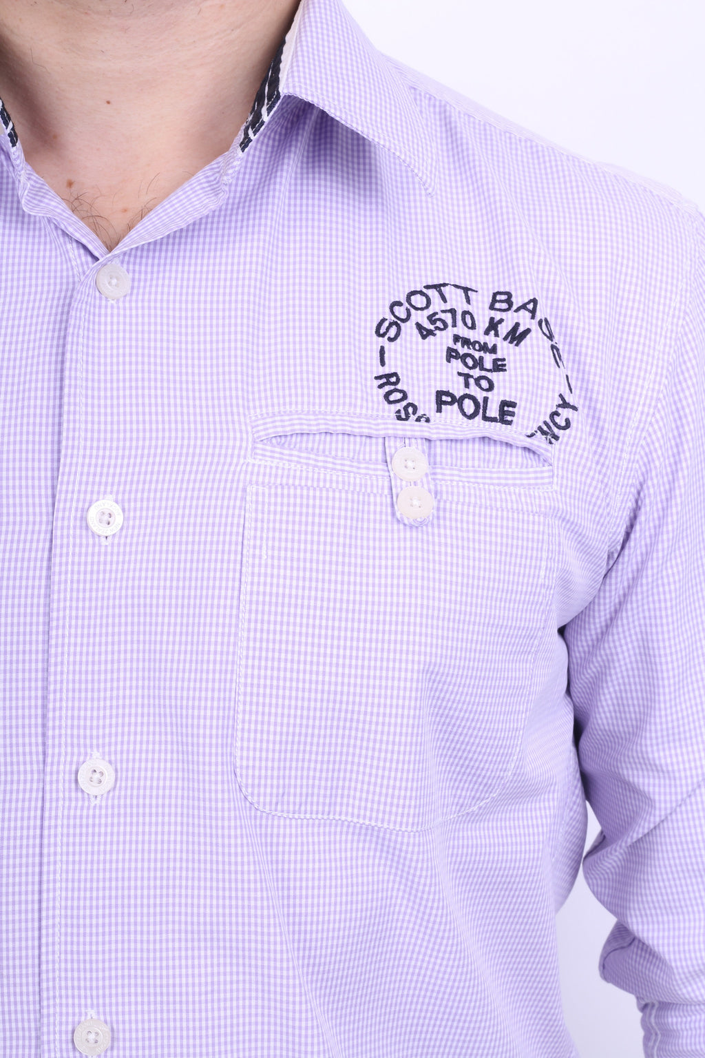 New Zealand Auckland Mens L Casual Shirt Check Purple Cotton - RetrospectClothes