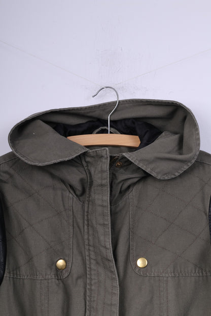 Giacca Primark da donna 14 L Parka verde con cappuccio in cotone, tasca con cerniera completa