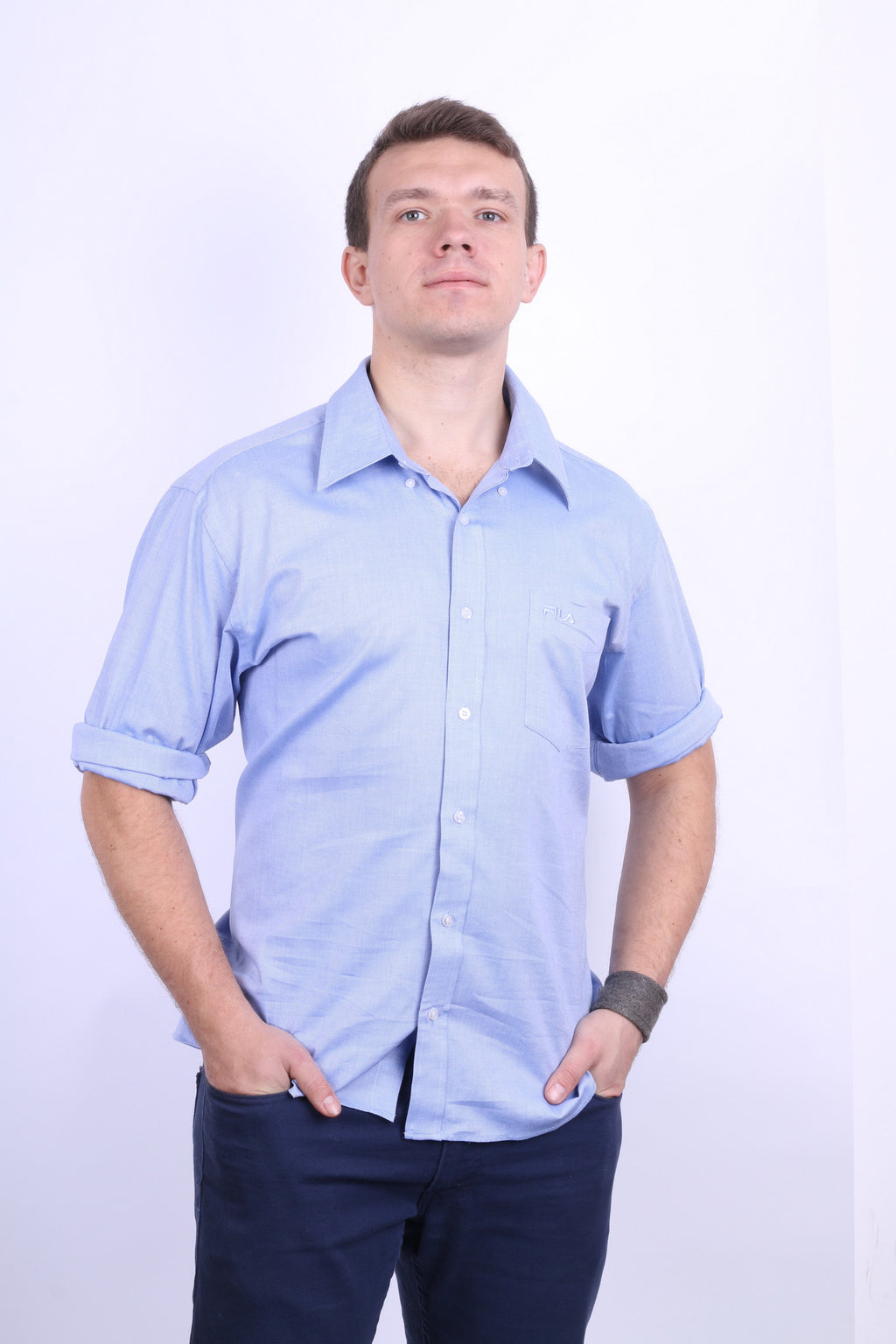 New Fila Mens 2XL Casual Shirt Long Sleeve Blue Checkered Cotton - RetrospectClothes