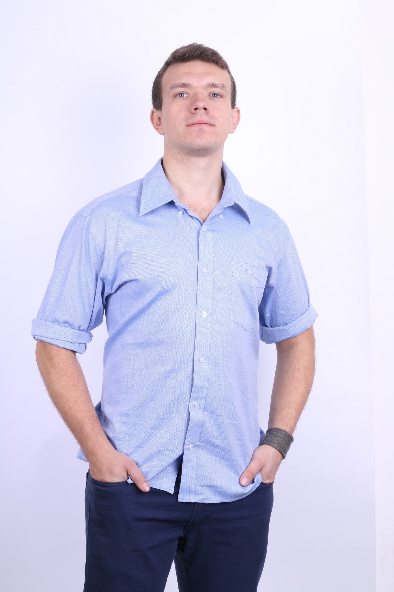 New Fila Mens 2XL Casual Shirt Long Sleeve Blue Checkered Cotton - RetrospectClothes