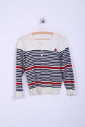 CASHI Womens 38 M Jumper Sweater Beige Striped Crew Neck
