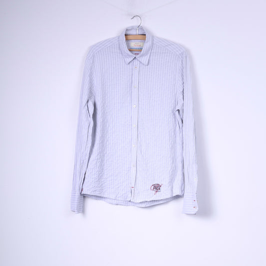 Venti Mens M Casual Shirt Striped Light Grey Long Sleeve Striped Cotton Top