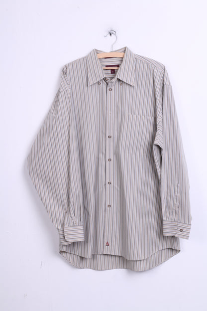 Nordstrom Mens XL Casual Shirt Cotton Striped Beige Color Button Down Collar - RetrospectClothes