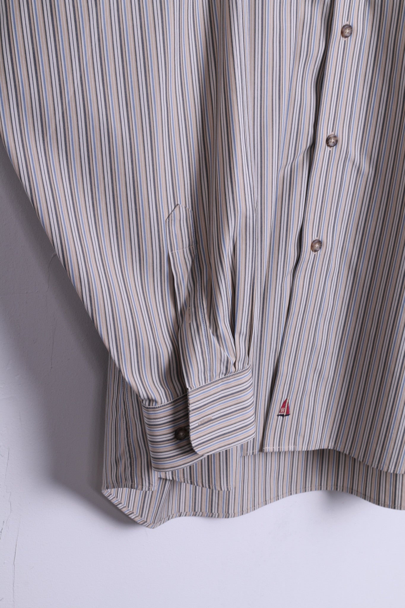 Nordstrom Mens XL Casual Shirt Cotton Striped Beige Color Button Down Collar - RetrospectClothes