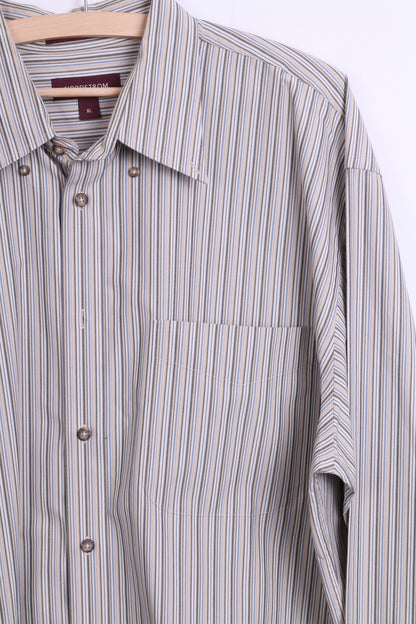 Nordstrom Mens XL Casual Shirt Cotton Striped Beige Color Button Down Collar - RetrospectClothes