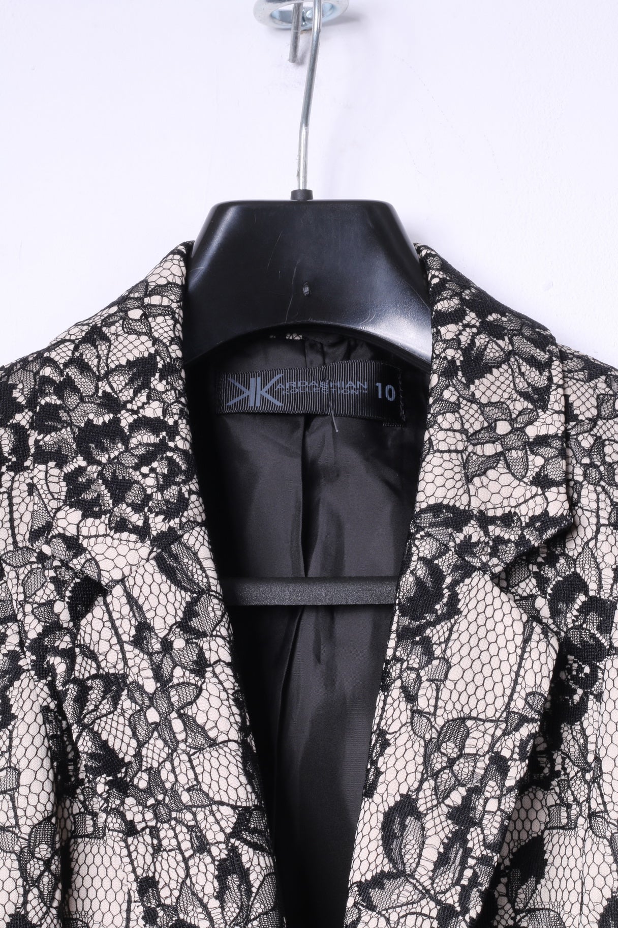 Kardashian Kollection Womens 10 S Blazer Beige Black Lace Casual Jacket