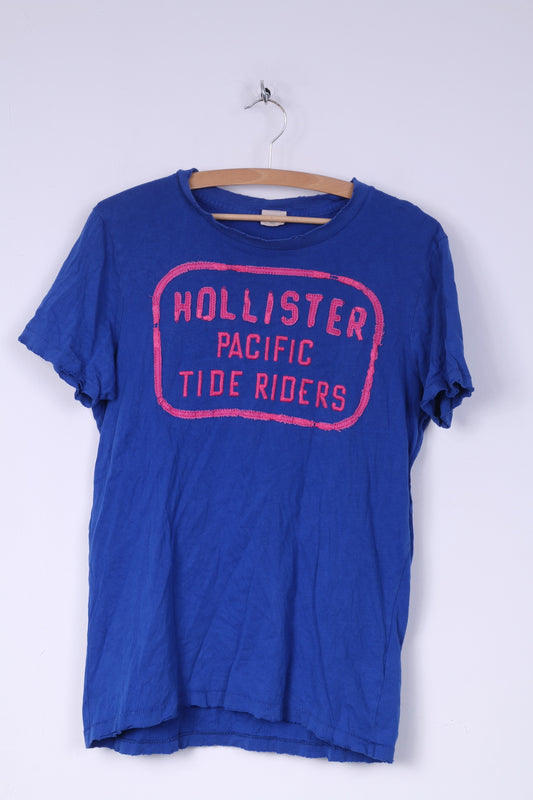 Hollister California Mens M Graphic Shirt Blue Cotton Crew Neck Pacific