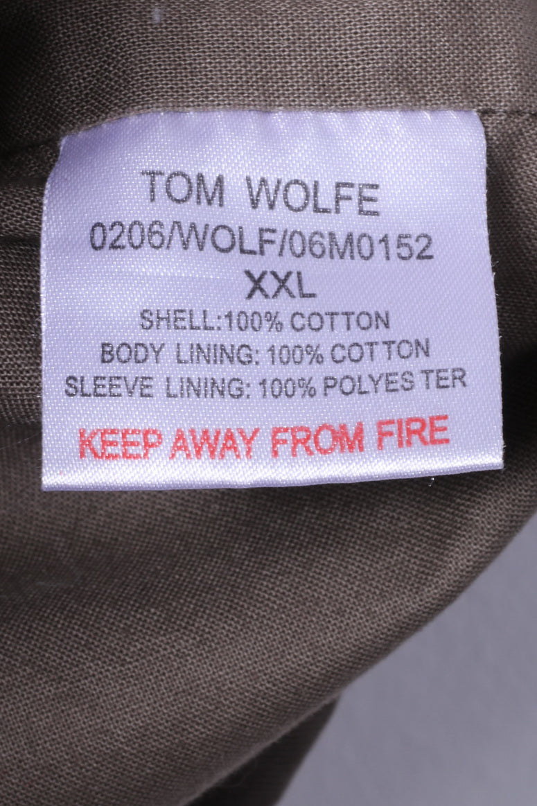Tom Wolfe Veste XXL pour homme en coton kaki avec fermeture éclair et plusieurs poches