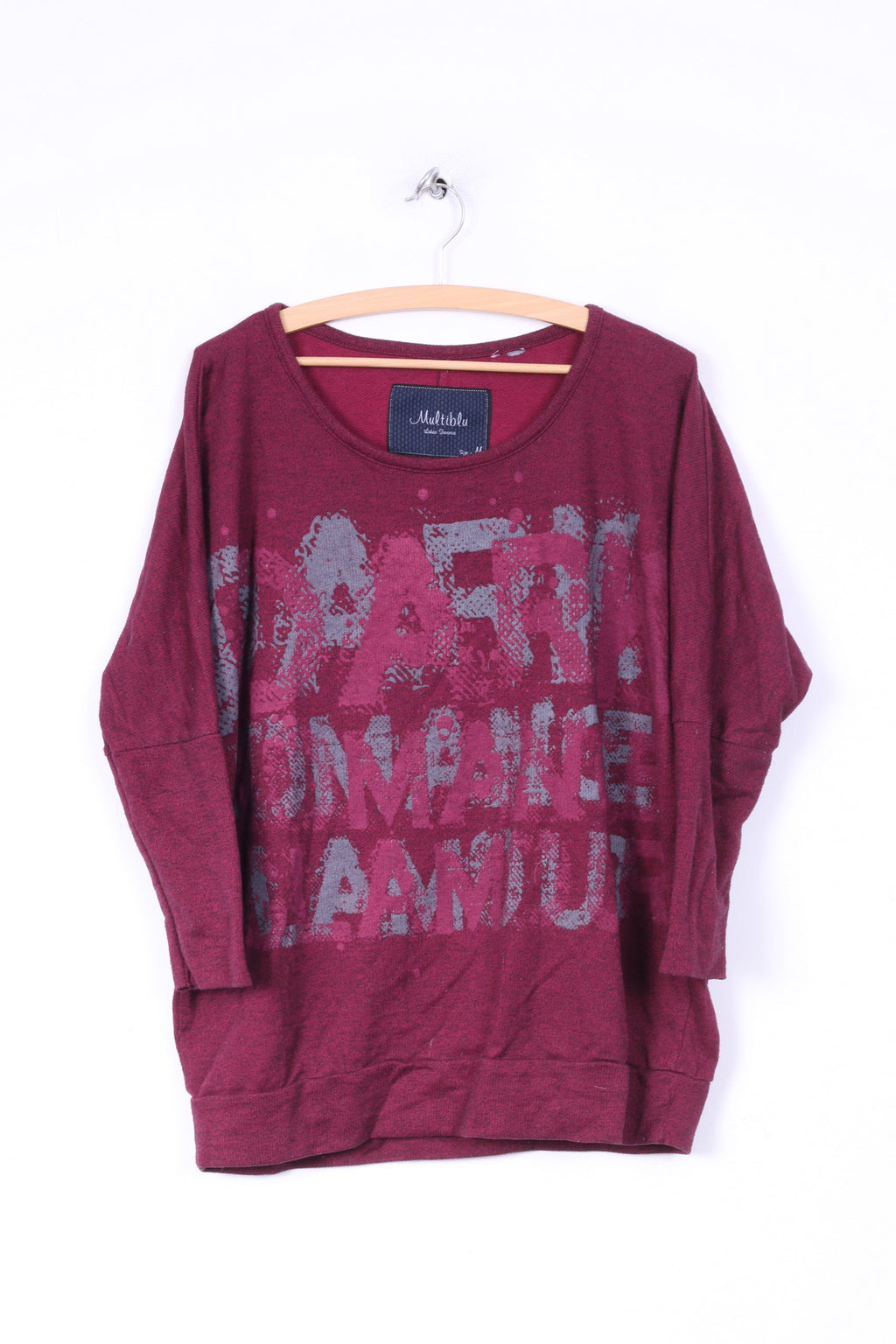 Multiblu Femme M Graphic Jumper Amaranth Sweatshirt Col Rond Coton