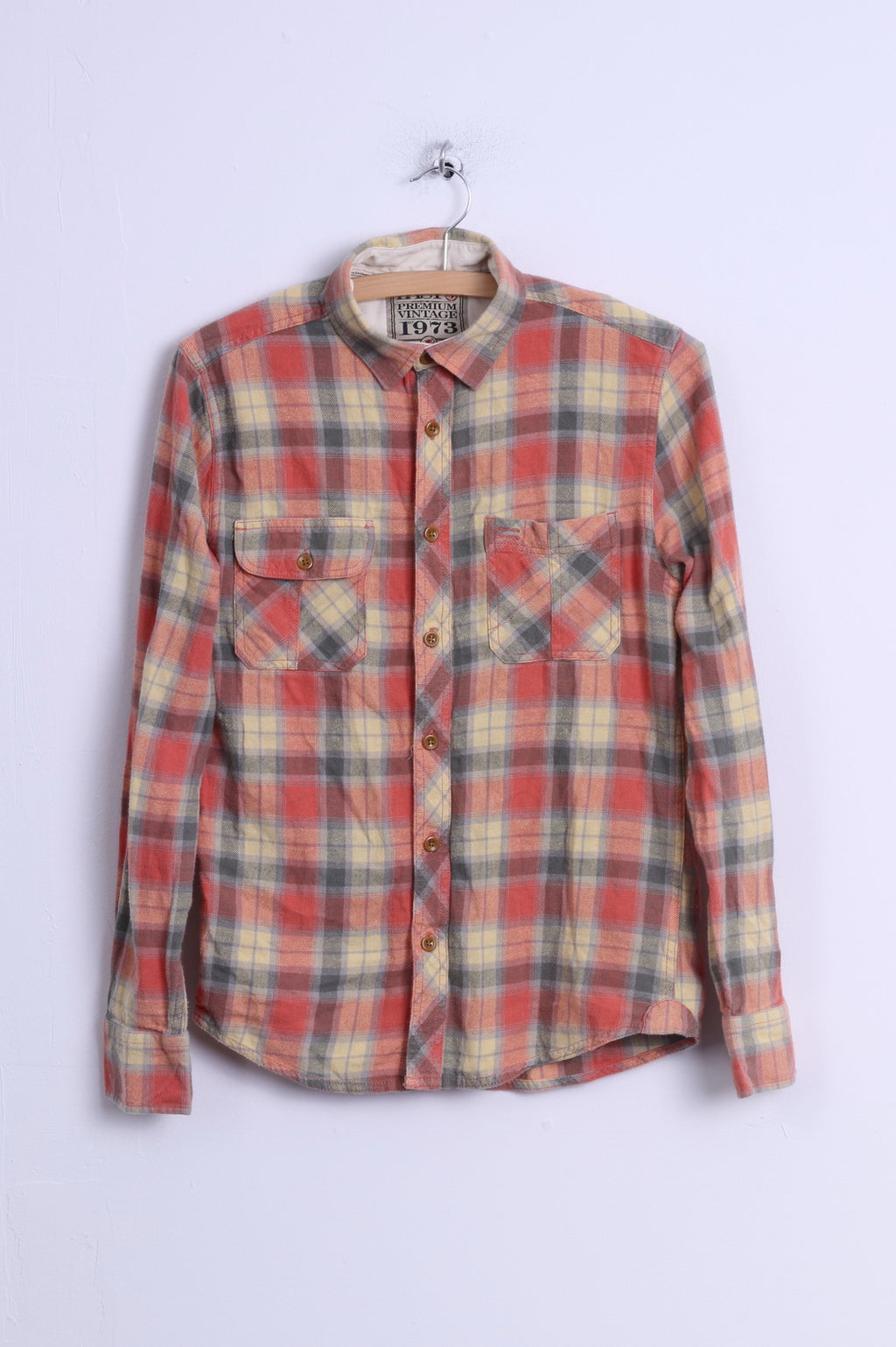 Camicia casual da uomo Easy S in cotone a quadretti gialli a maniche lunghe
