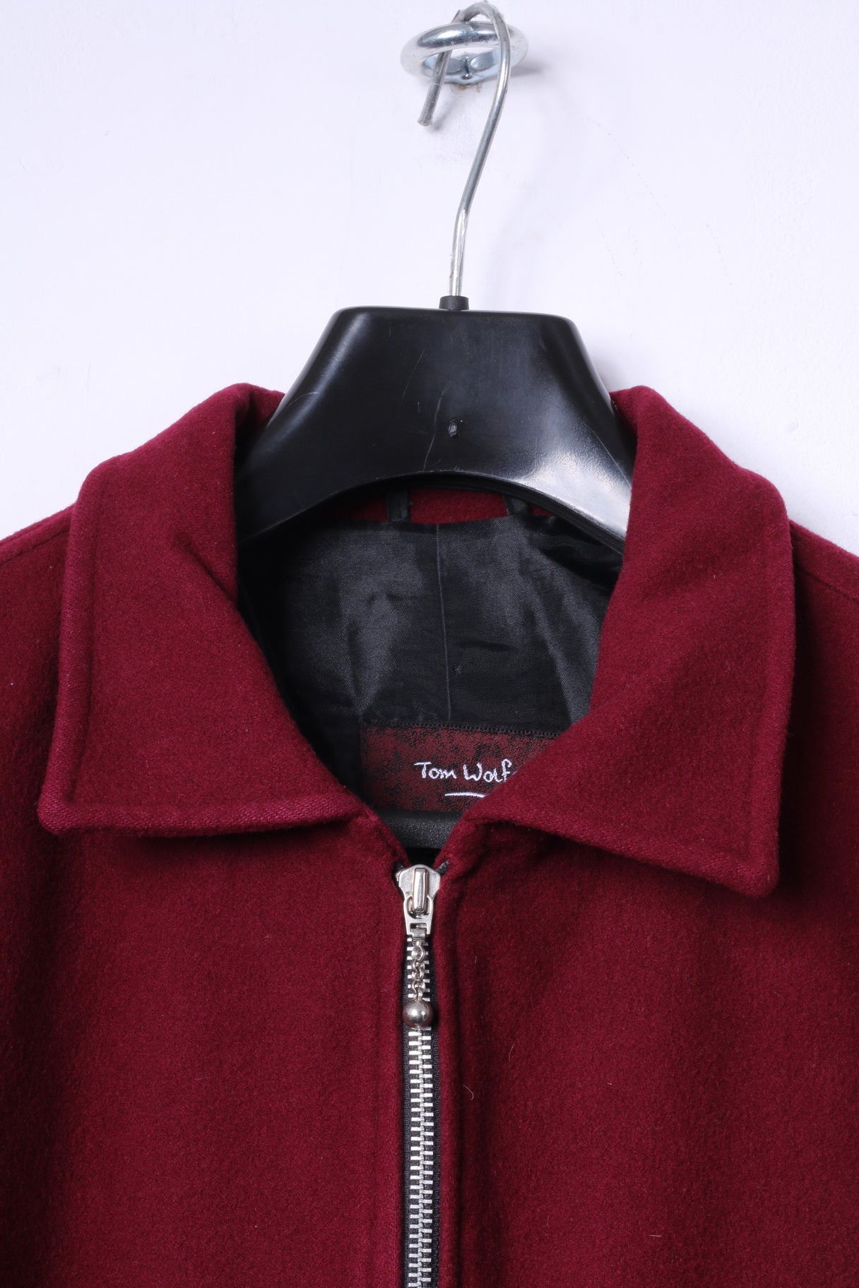 Tom Wolfe London Womens S Jacket Maroon Wool Zip Up Oversize Casual Top
