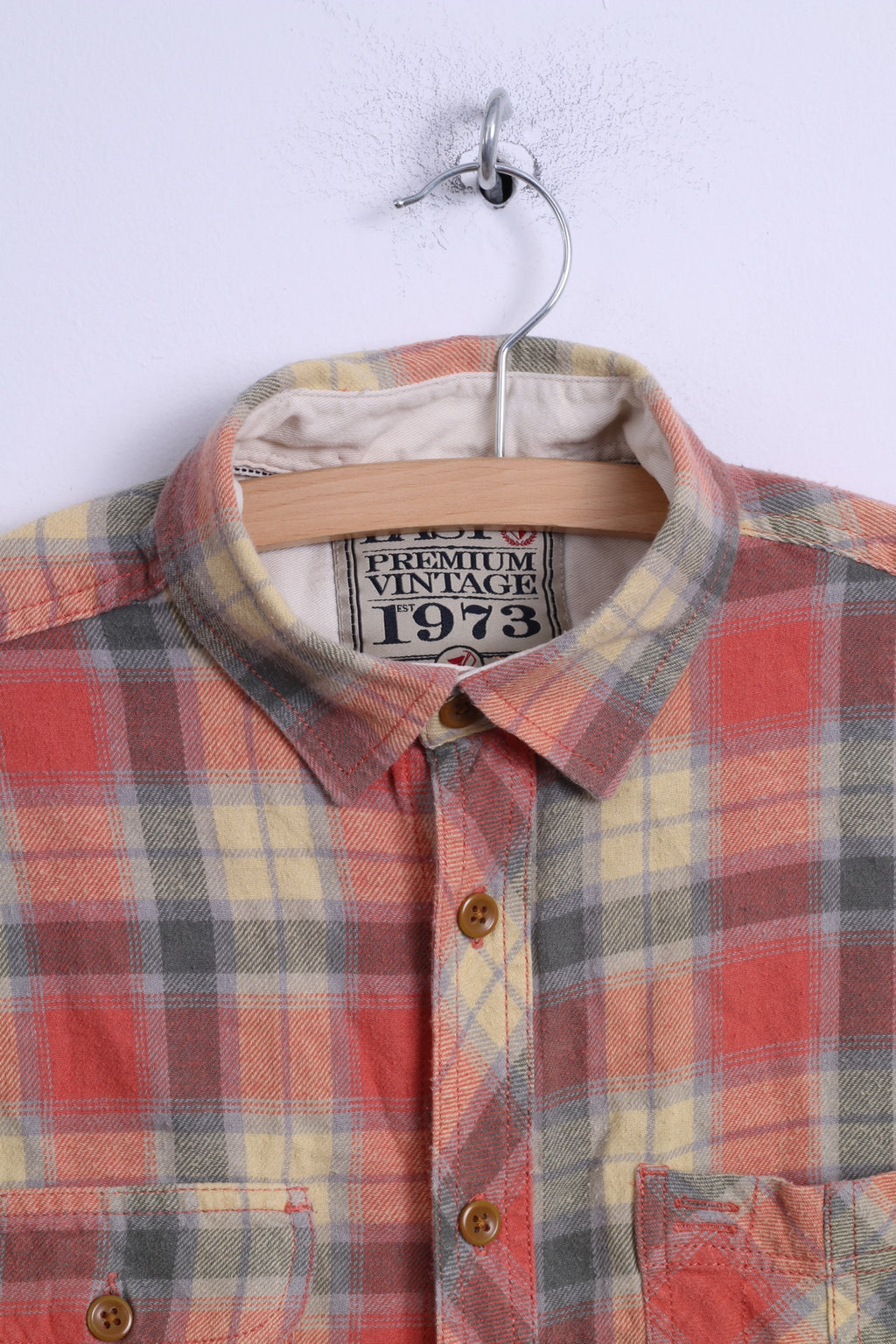 Camicia casual da uomo Easy S in cotone a quadretti gialli a maniche lunghe