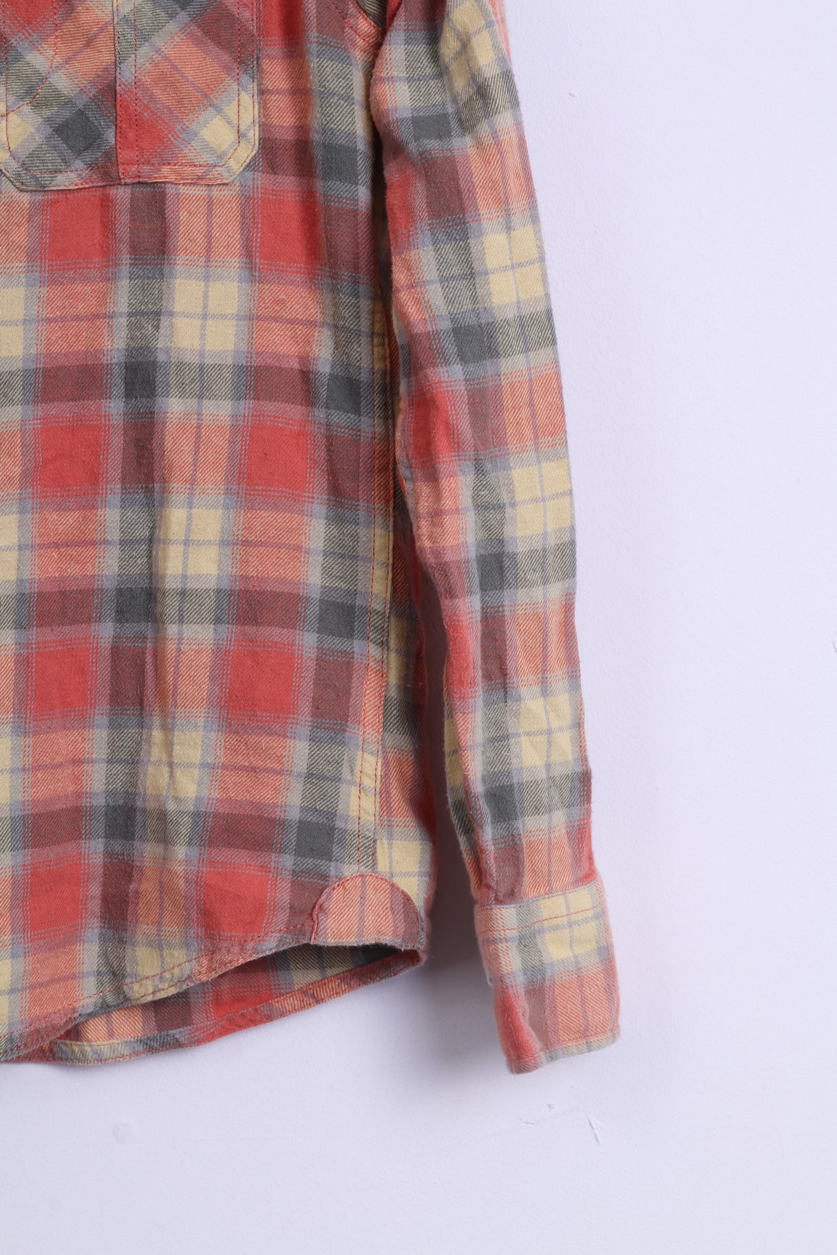 Easy Mens S Casual Shirt Jaune Multi Damier Coton Manches Longues