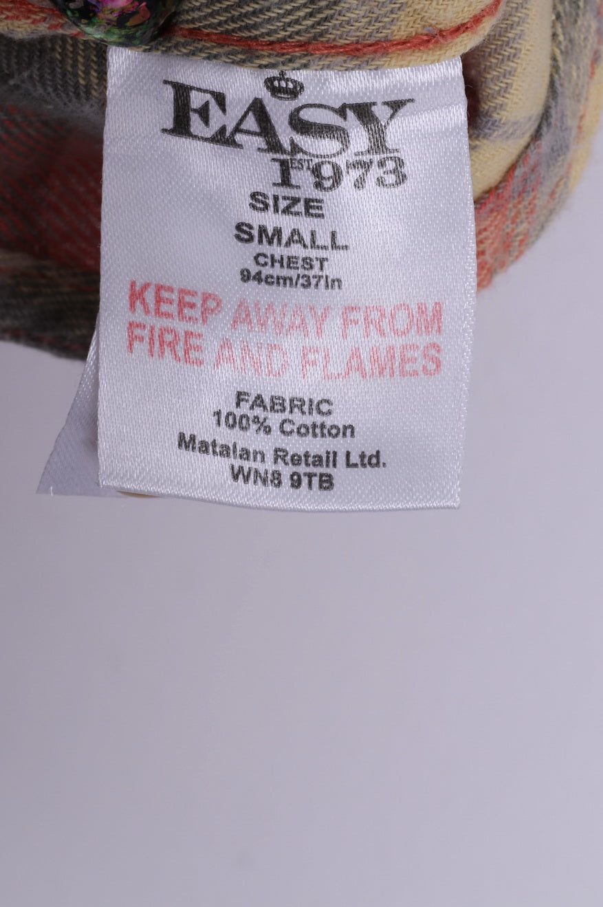 Easy Mens S Casual Shirt Jaune Multi Damier Coton Manches Longues