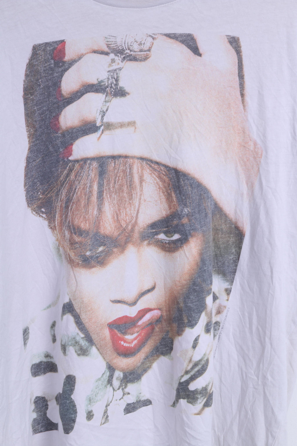 Primark Womens XL T-Shirt White RIHANNA Crew Neck Cotton