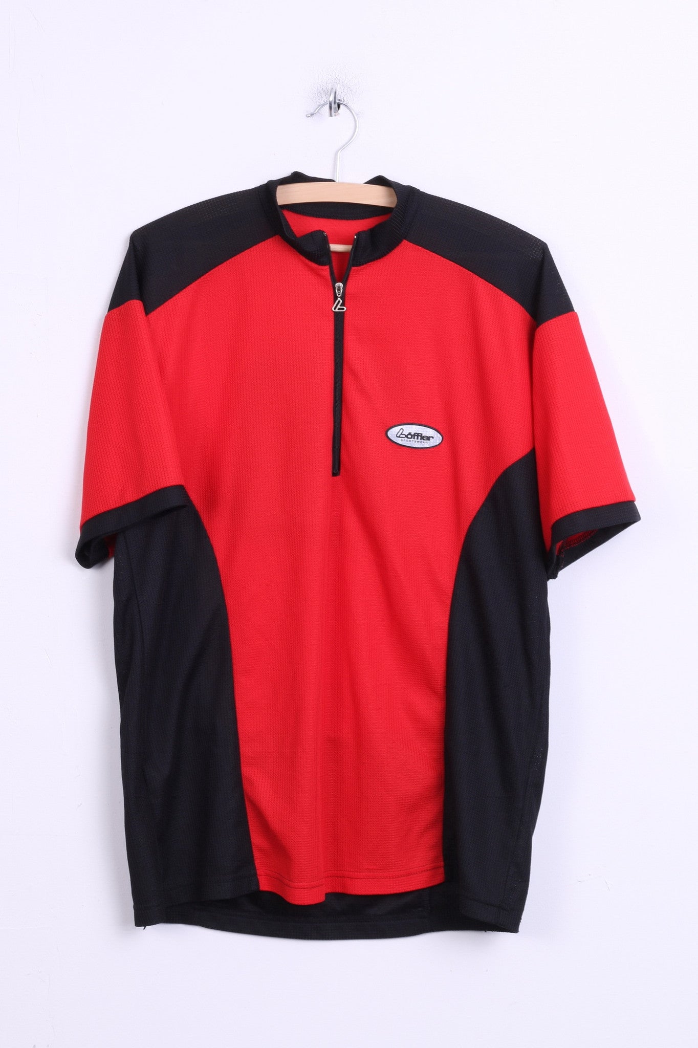 Loffler Mens S Biker Shirt Zip Neck Sportswear Red Summer Short Sleeve Cycling - RetrospectClothes