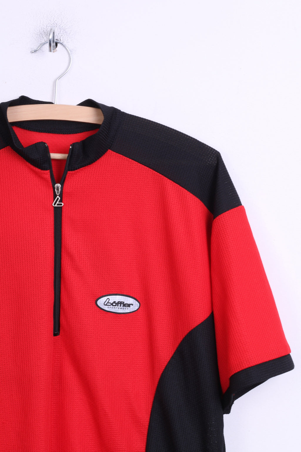 Loffler Mens S Biker Shirt Zip Neck Sportswear Red Summer Short Sleeve Cycling - RetrospectClothes