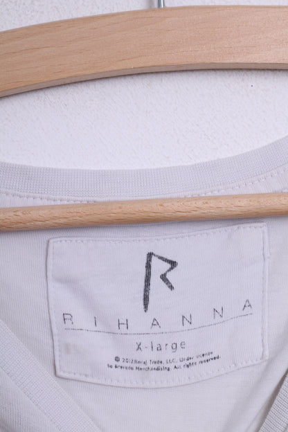 T-shirt Primark da donna XL bianca RIHANNA girocollo in cotone