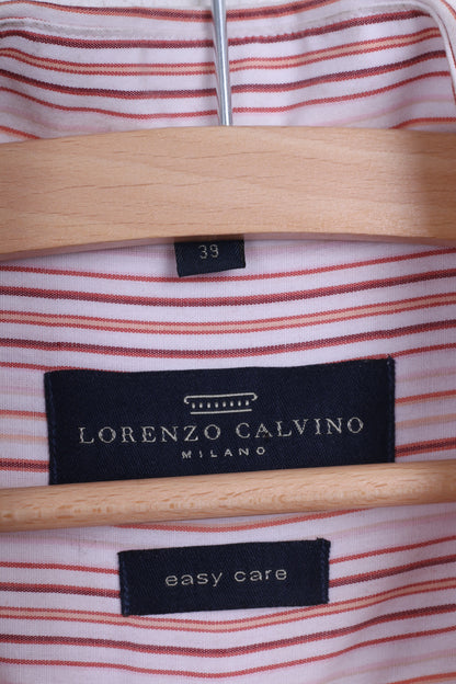 LORENZO CALVINO Milano Mens M 39 Casual Shirt Pink Cotton - RetrospectClothes