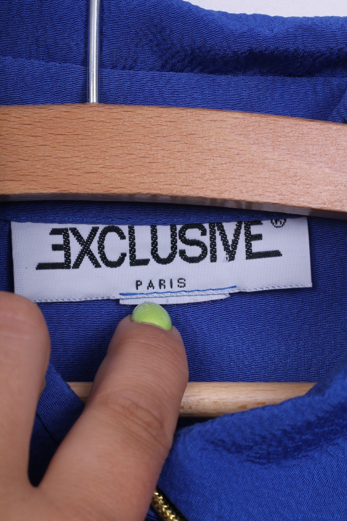 Exclusif Paris Chemise décontractée L pour femme avec épaulettes en cobalt doré vintage détaillé