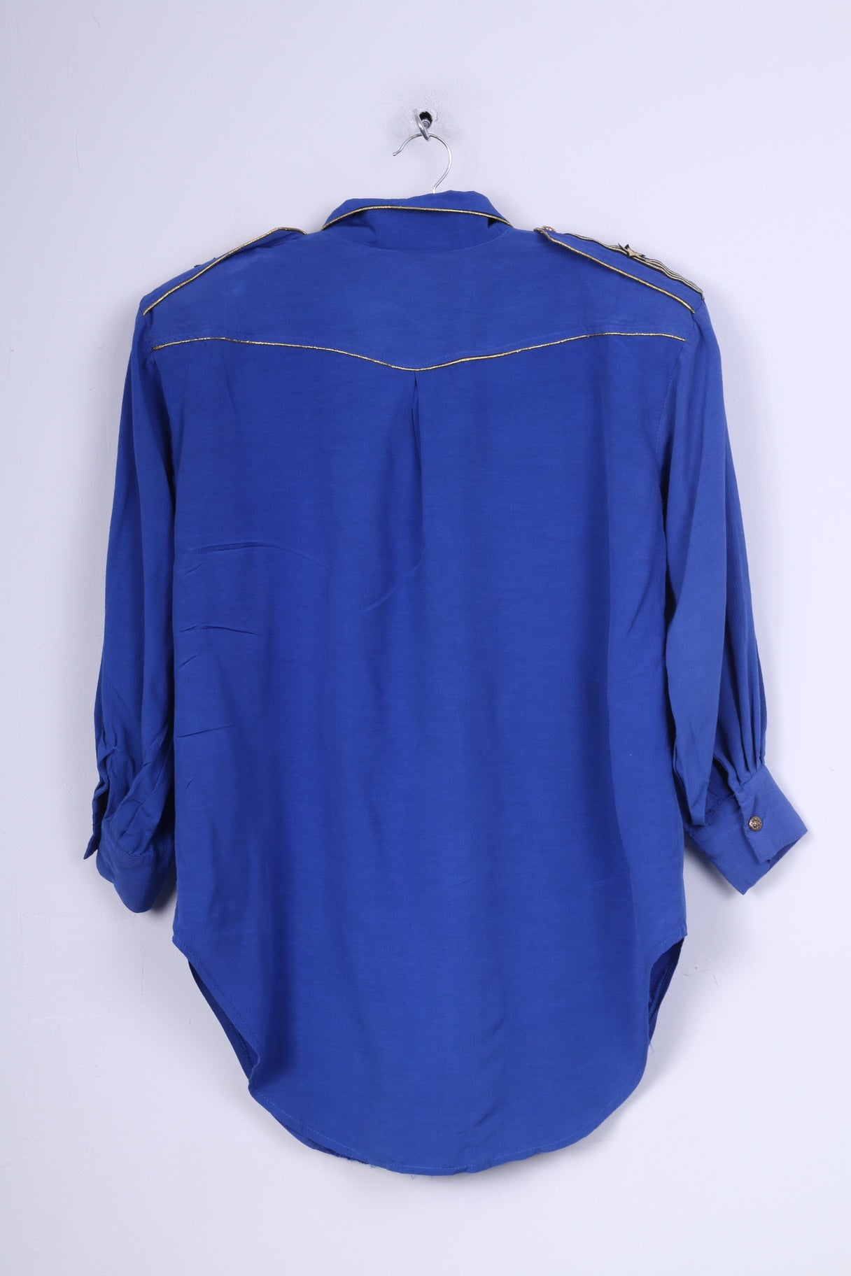 Exclusif Paris Chemise décontractée L pour femme avec épaulettes en cobalt doré vintage détaillé