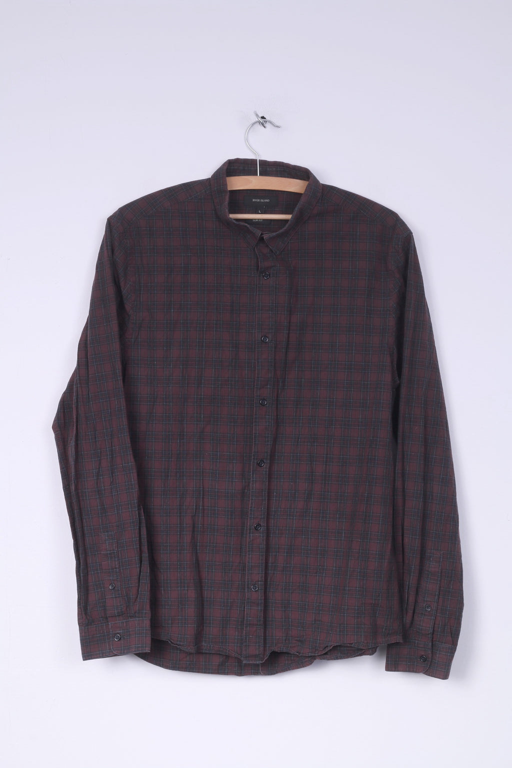 Camicia casual da uomo River Island L, colletto button down, vestibilità slim marrone a quadri