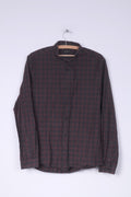 River Island Chemise décontractée L pour homme Col boutonné à carreaux Marron Coupe ajustée