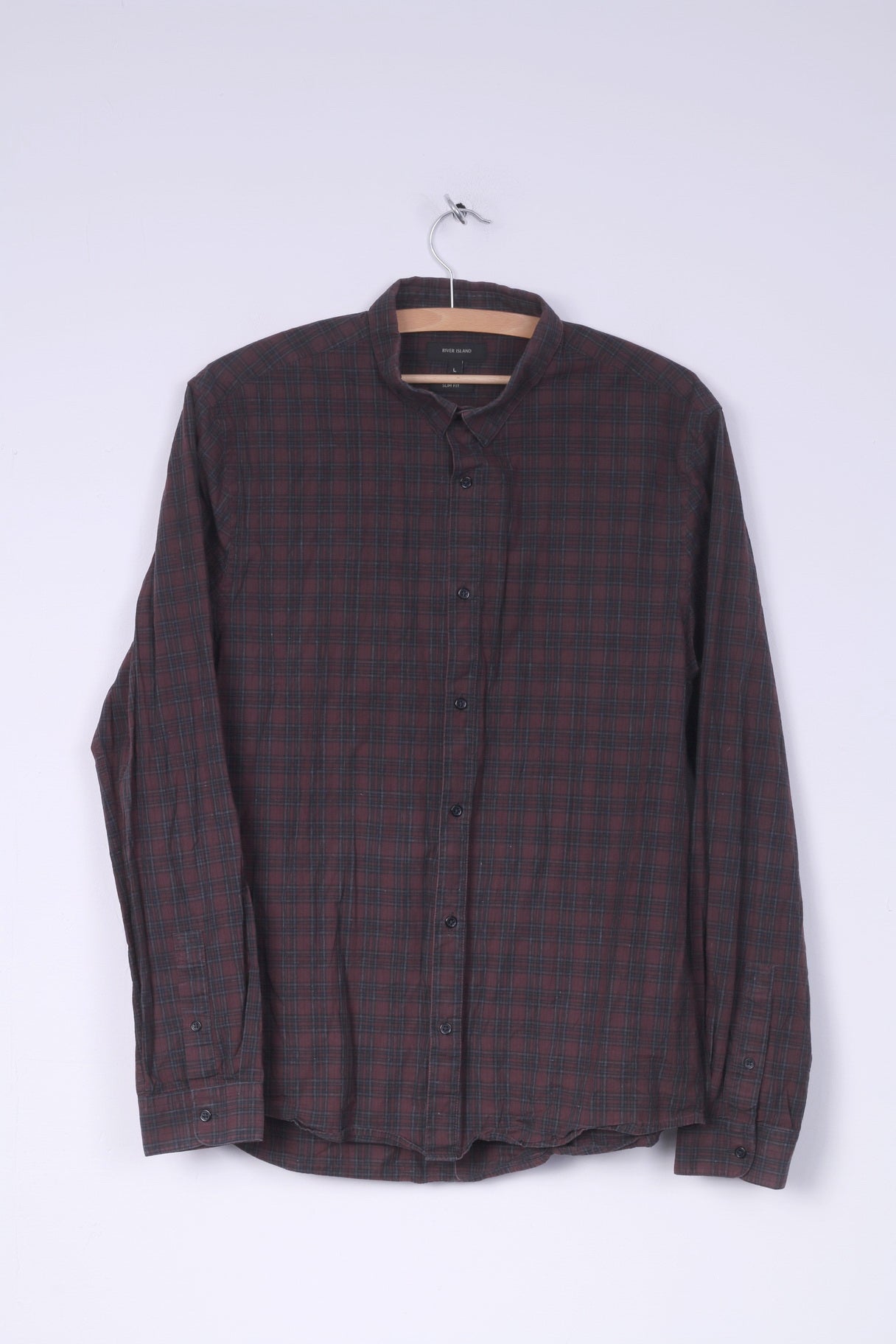 Camicia casual da uomo River Island L, colletto button down, vestibilità slim marrone a quadri