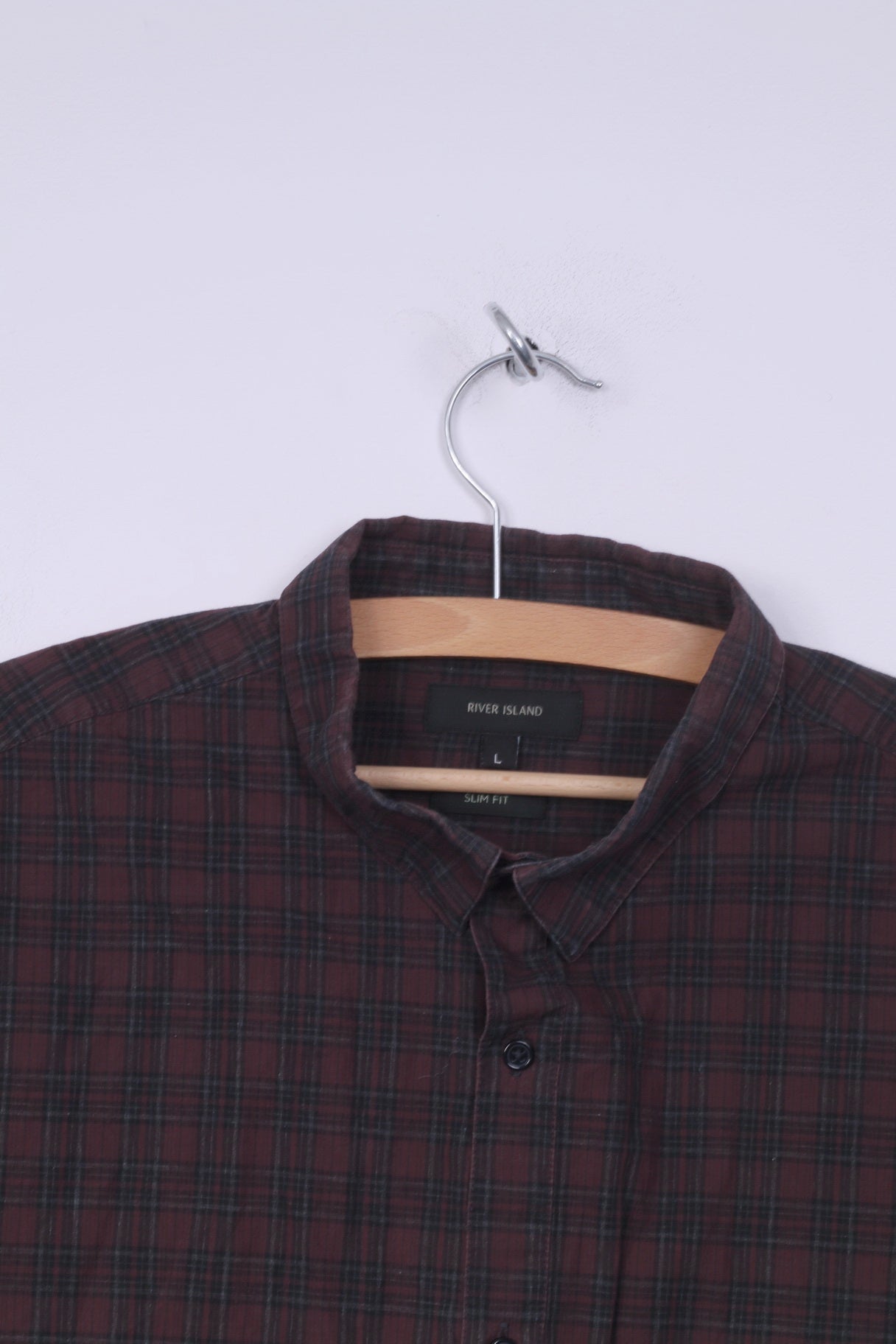 Camicia casual da uomo River Island L, colletto button down, vestibilità slim marrone a quadri