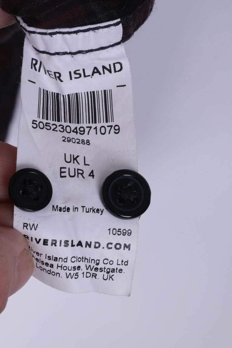 River Island Chemise décontractée L pour homme Col boutonné à carreaux Marron Coupe ajustée