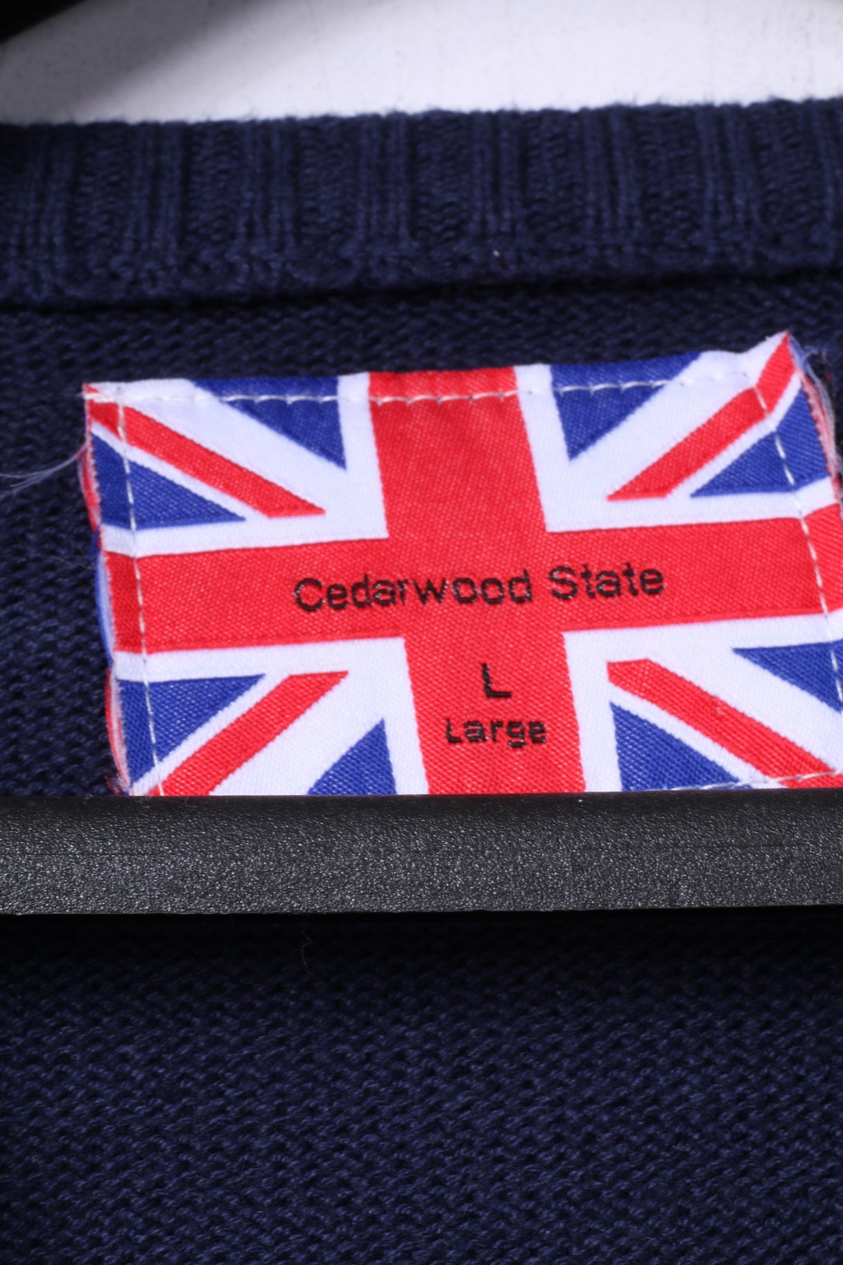 Cedarwood State Womens L Jumper Navy Cotton England Flag Sweater