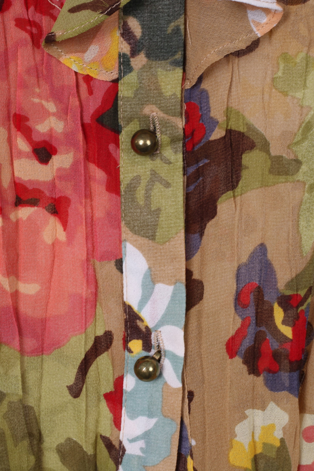 Kriss Suède M Blouse Vert Floral Transparent Volant Manches Longues Haut