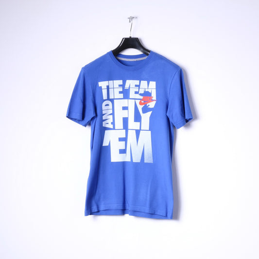 T-shirt Nike S da uomo in cotone blu con logo grafico, girocollo