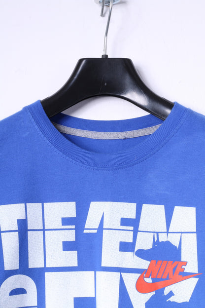 Nike Mens S T-Shirt Blue Cotton Graphic Logo Tee Crew Neck Top