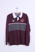 KANGOL Mens L Polo Shirt Long Sleeve Cotton Maroon Sport - RetrospectClothes