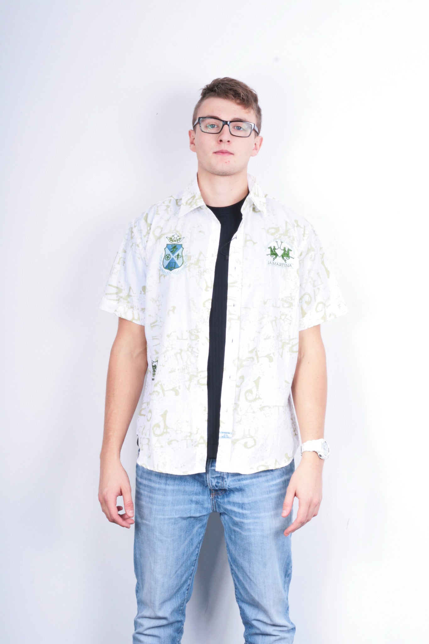 La Martina Mens XL Casual Shirt White Buenos Aires Cotton Short Sleeve - RetrospectClothes