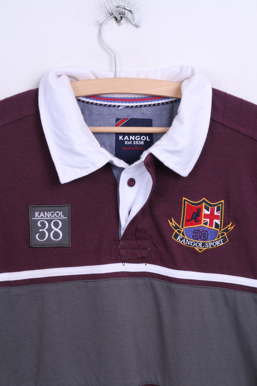KANGOL Mens L Polo Shirt Long Sleeve Cotton Maroon Sport - RetrospectClothes