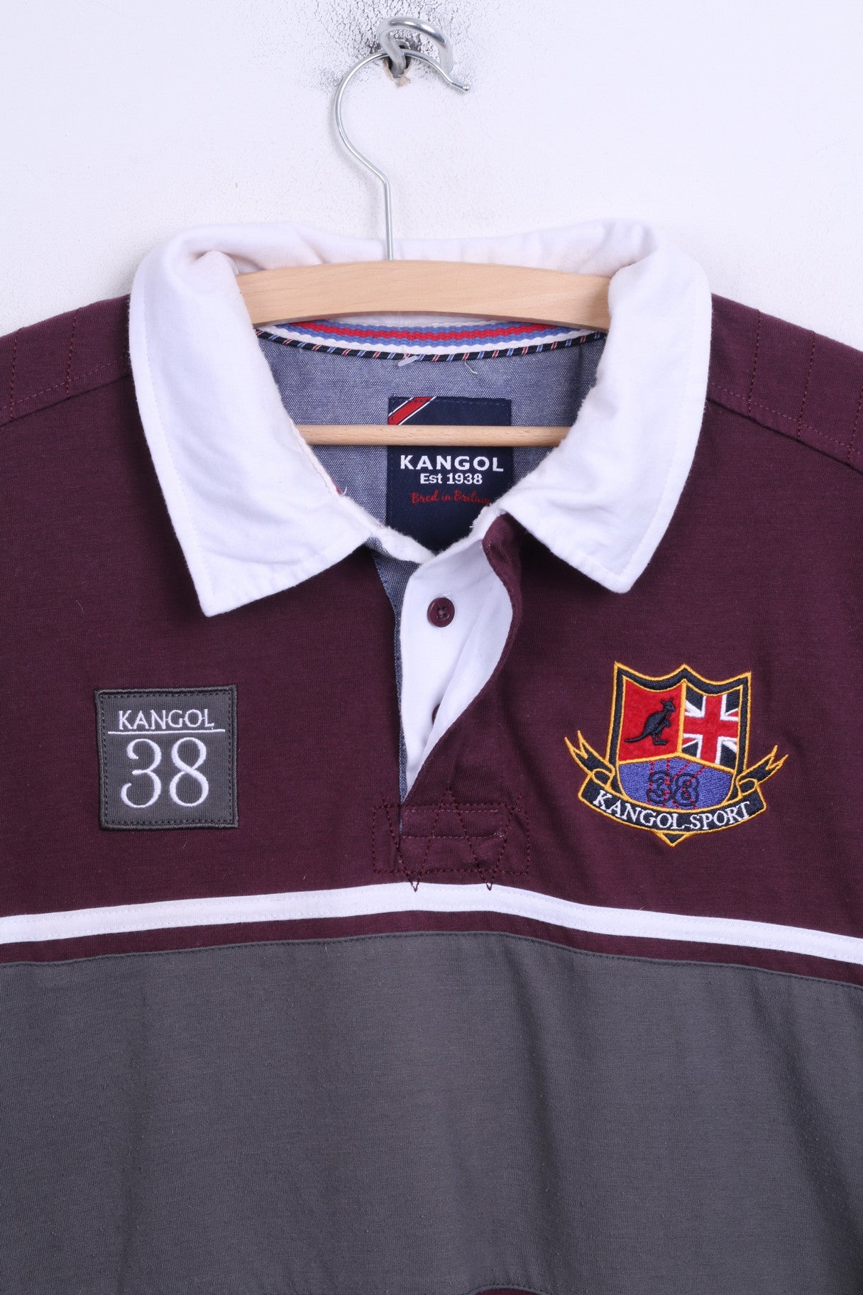KANGOL Mens L Polo Shirt Long Sleeve Cotton Maroon Sport - RetrospectClothes