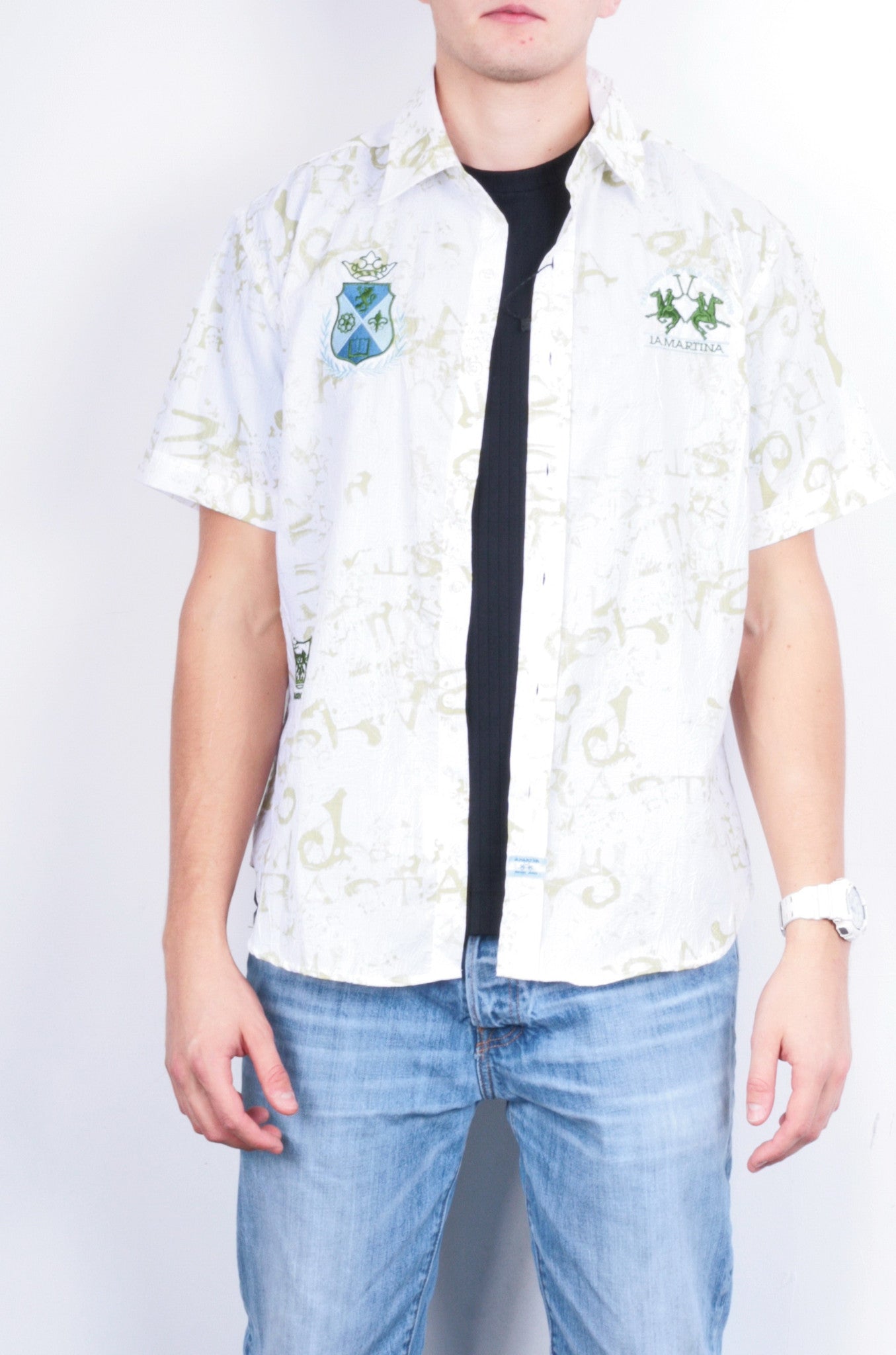 La Martina Mens XL Casual Shirt White Buenos Aires Cotton Short Sleeve - RetrospectClothes