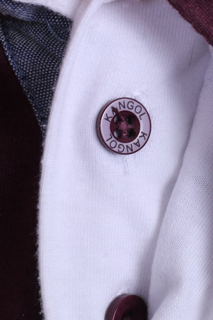 KANGOL Mens L Polo Shirt Long Sleeve Cotton Maroon Sport - RetrospectClothes